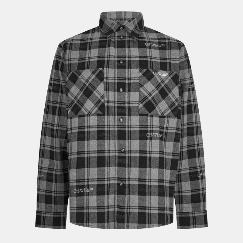 Image of Off White Mens Long Sleeve Dress Shirt Grey/White male M