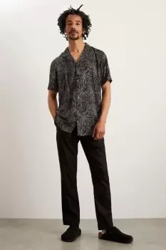 Image of Mens Black Abstract Floral Print Viscose Revere Shirt
