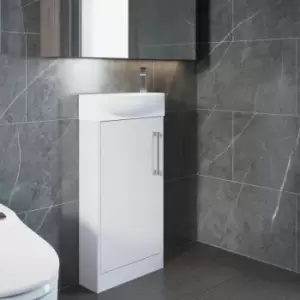 image of Hudson Reed Juno Compact LH Floor Standing Vanity Unit and Basin 440mm Wide - White Ash