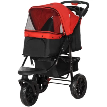 Image of Folding 3 Wheel Pet Stroller Travel Adjustable Canopy Storage Brake Red - Pawhut