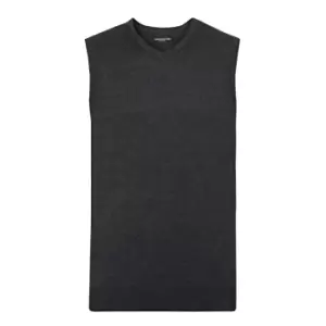 Image of Russell Collection Mens V-Neck Sleevless Knitted Pullover Top / Jumper (S) (Charcoal Marl)
