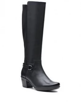 Image of Clarks Emslie March Knee High Boot - Black Leather, Size 4, Women