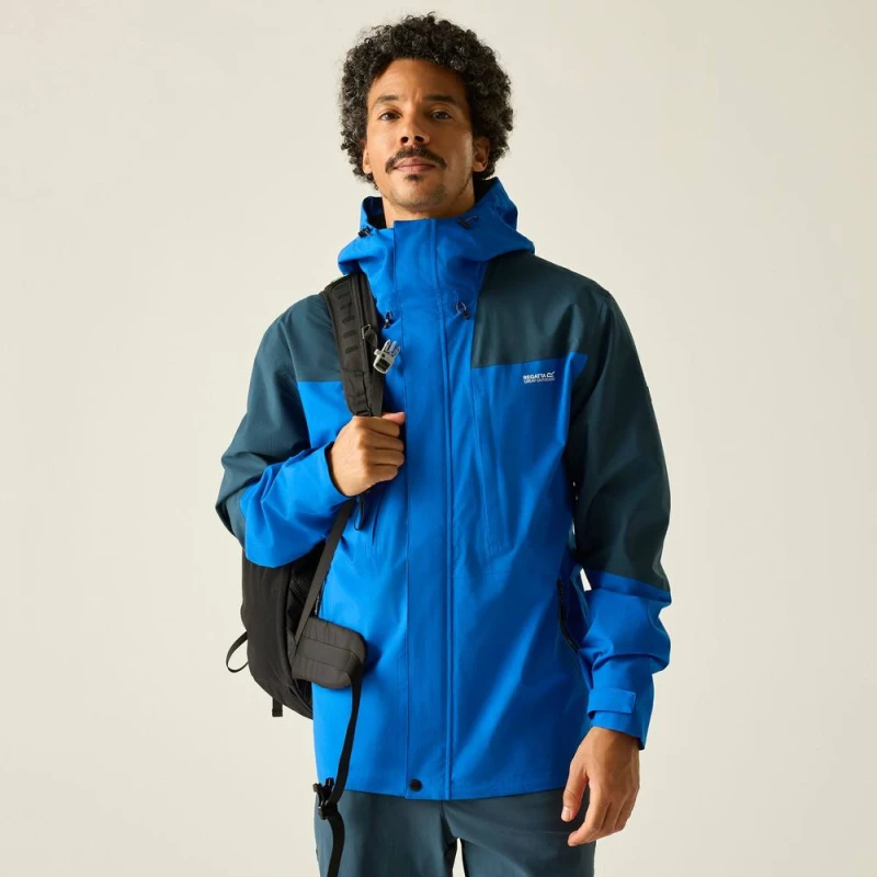 Image of Regatta Mens Freesdale Panelled Hooded Walking Waterproof Jacket in Blue Size: Small Blue Male S