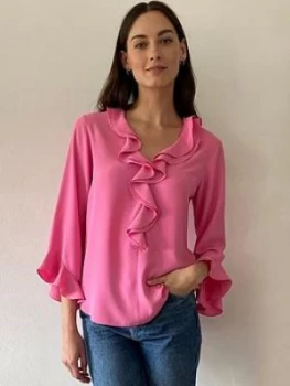 Image of Wallis Double Ruffle Blouse - Pink, Size 10, Women