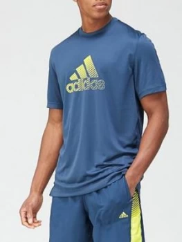Image of Adidas Tech T-Shirt - Navy/Yellow