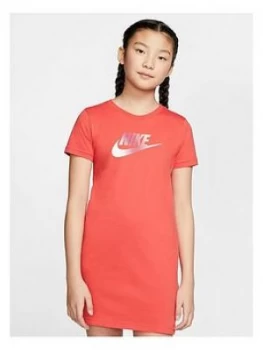 image of Nike Girls Futura T-Shirt Dress - Red Size M 10-12 Years, Women