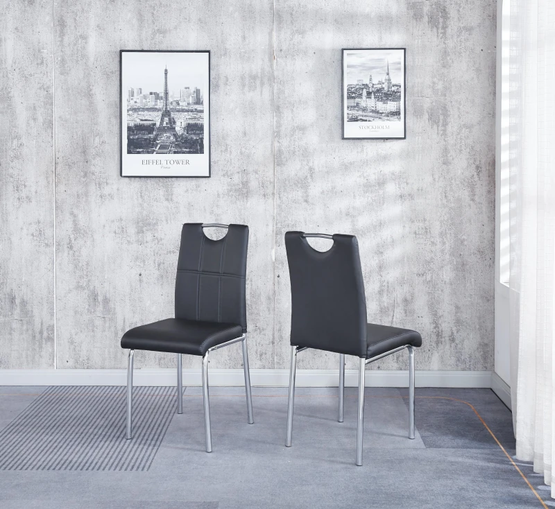 Image of Modernique Modernique Set of 4 Dining Chairs in Faux Leather Chrome Frame Solid Build in Black One Size Unisex 5061017320746