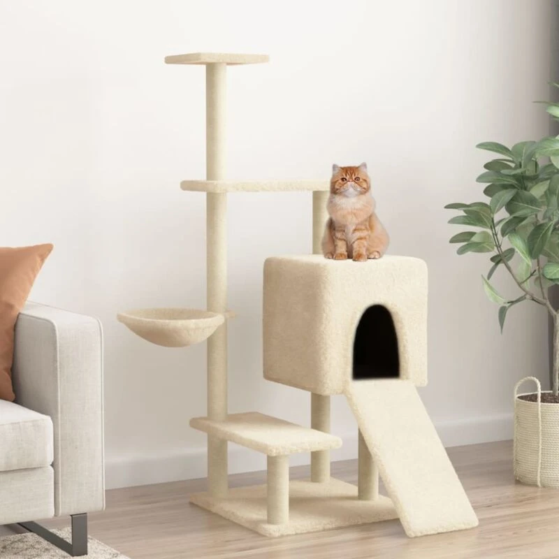 Image of vidaXL Cat Tree with Sisal Scratching Posts Cream 130.5cm, Cream 172040