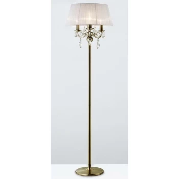 image of Olivia floor lamp with white shade 3 bulbs antique brass / crystal