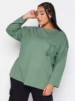 Image of Yours Yours Utility Pocket Slouchy Top Green, Size 16, Women