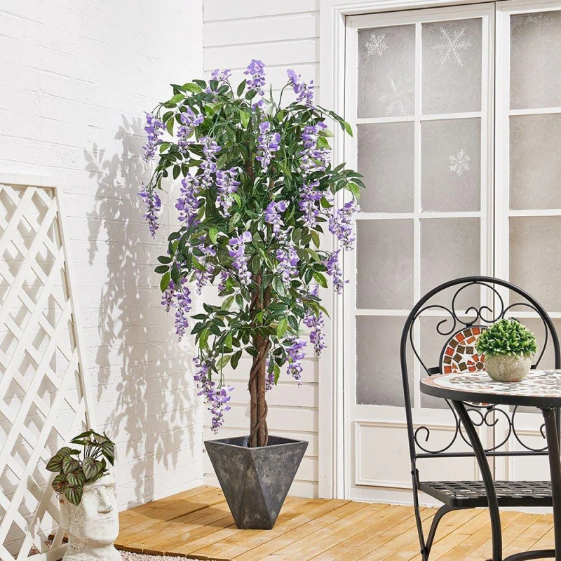 Image of LIFE IDEAS Artificial Realistic Blossom Tree Bean Flower Green Purple Bl unisex One size