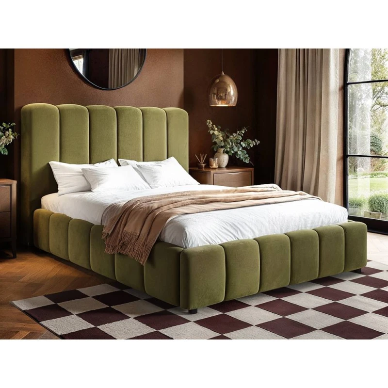 Image of Solace+Co Emilie Ribbed Ottoman Bed Green Velvet Size: Single Green Unisex Single