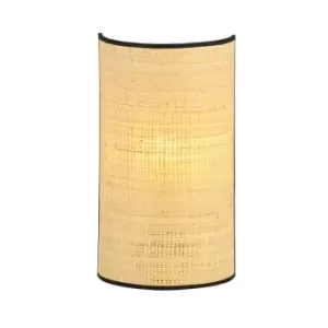 image of Aston Black Rattan Desing Wall Lamp with Shade with Brown Fabric Shades, 1x E14