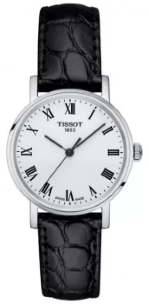 Tissot Womens Classic Everytime Black Leather Strap White Watch