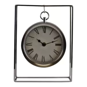 Image of Silver Metal Freestanding Hanging Clock In Frame 25cm