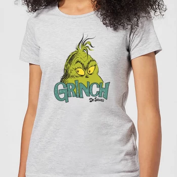 image of The Grinch Face Womens Christmas T-Shirt - Grey - S