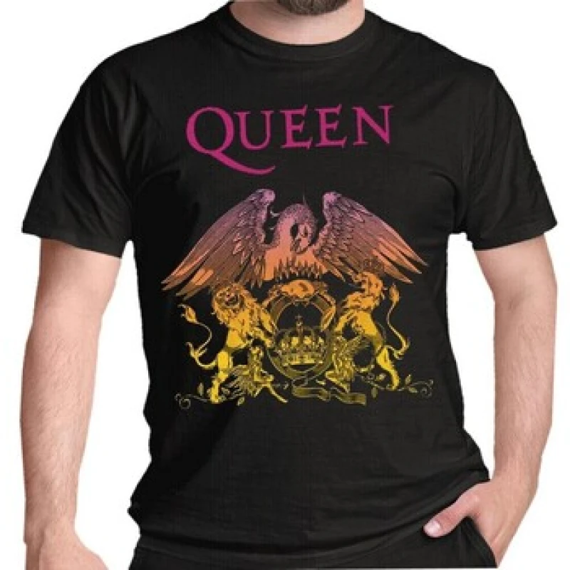 Image of Queen Queen Men Gradient Crest T-Shirt in Black Size: large Black L Male 5063238309449
