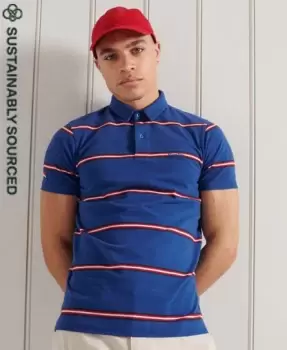 Image of Superdry Mens Organic Cotton Academy Stripe Polo Shirt Blue / Varsity Blue - Size: L