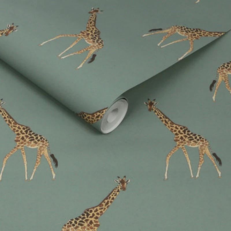 Image of Sophie Allport Giraffe Heritage Teal Wallpaper