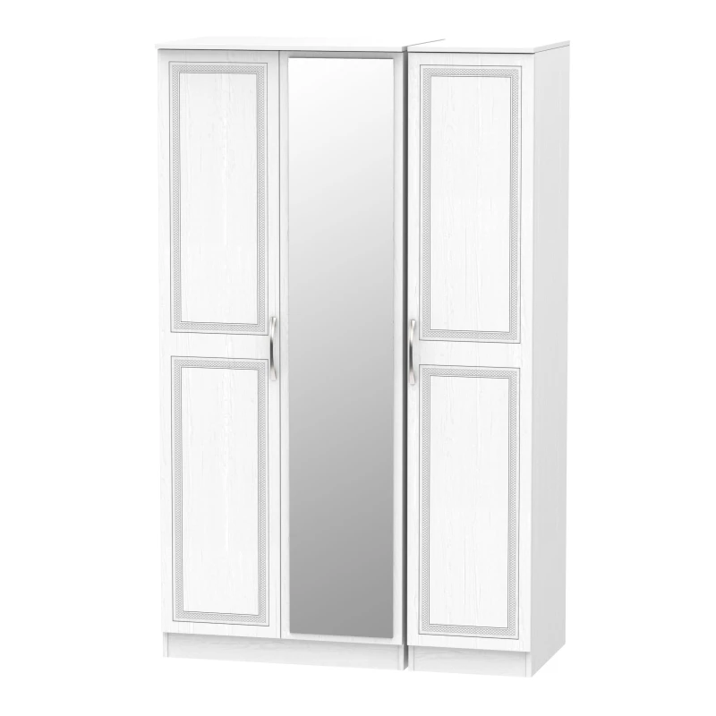 Image of Stafford Triple Mirror Wardrobe In Signature White (Ready Assembled)