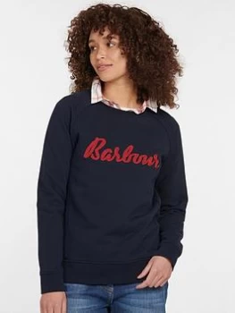 image of Barbour 100% Cotton Otterburn Logo Jumper - Navy, Size 10, Women