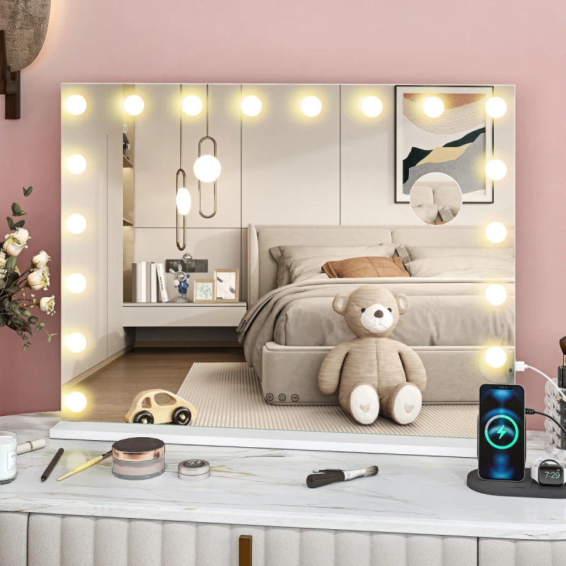 Image of HOMCOM HOMCOM Hollywood Vanity Mirror with Lights, 10X Magnifying, USB Port, White White One Size Unisex 5063603038004