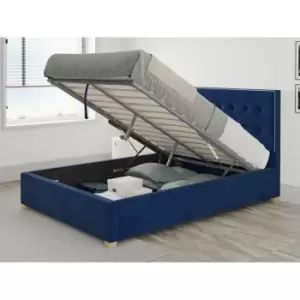 Image of Presley Ottoman Upholstered Bed, Plush Velvet, Navy - Ottoman Bed Size Double (135x190)