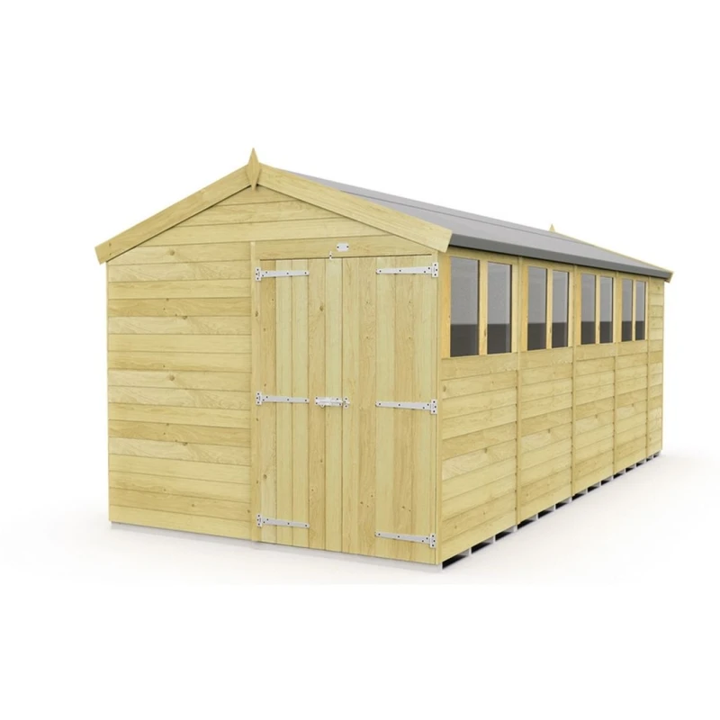 Image of Buttercup Farm 8 x 19 Feet Apex Shed - Double Door W/ Windows - L560 x W231 x H217cm in Brown Brown Unisex