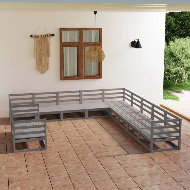 Image of VIDAXL 11 Piece Garden Lounge Set Grey Solid Pinewood Vidaxl 8720286470398