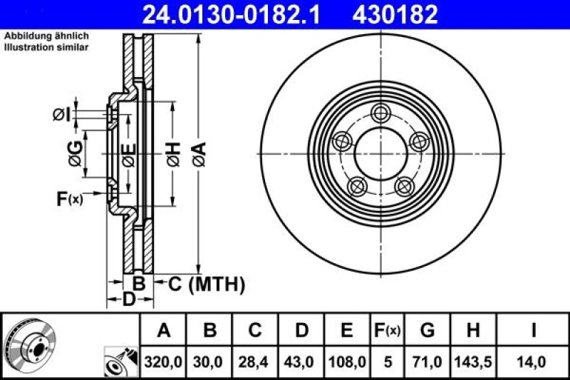 Image of ATE 24.0130-0182.1 Brake disc Vented, Coated Brake Disc (82)