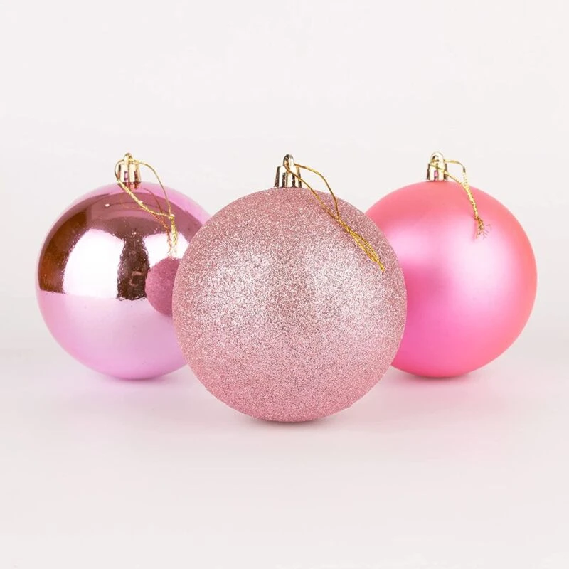 Image of Shatchi 10cm/3Pcs Christmas Baubles Shatterproof Pink,Tree Decorations Pink