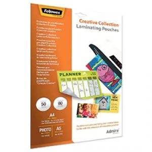 image of Fellowes 5602301 Admire Creative Collection Laminating Pouches 50pk