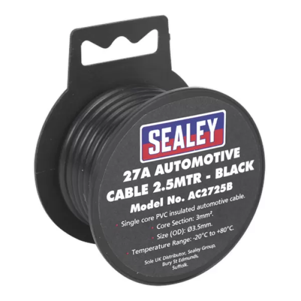 Image of Genuine SEALEY AC2725B Automotive Cable Thick Wall 27A 2.5mtr Black