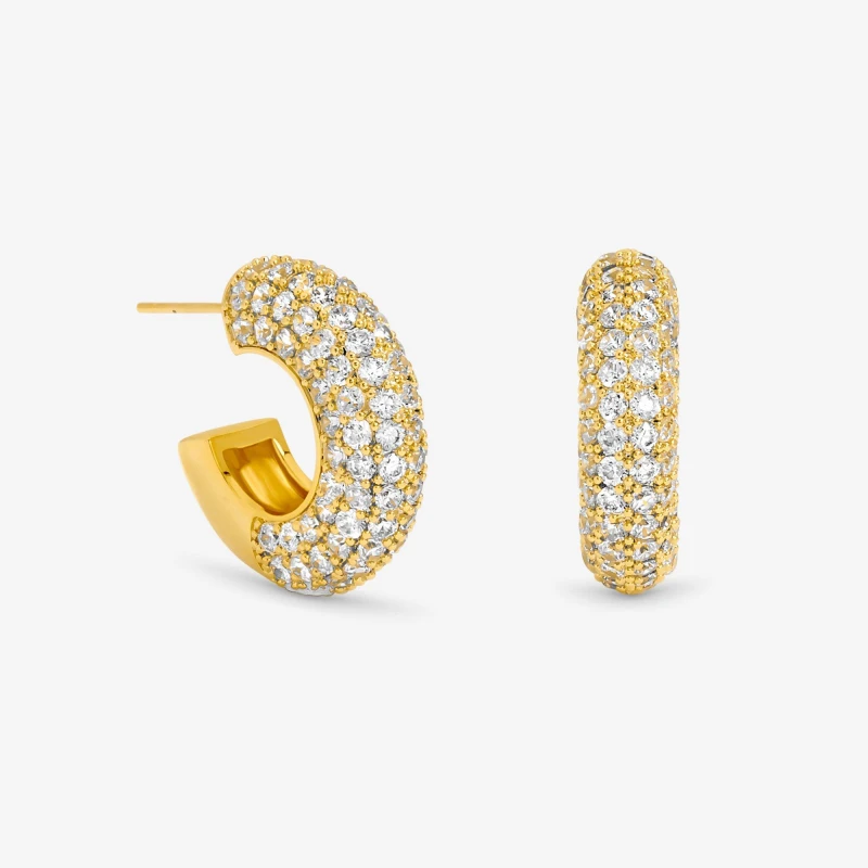 Image of Jon Richard Gold Plated Chubby Pave Hoop Earrings Gold female One Size