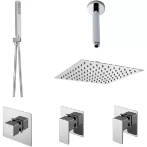 image of Nuie - Windon Thermostatic Concealed Mixer Shower with Shower Handset + Fixed Head and Stop Taps