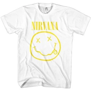 Image of Nirvana - Yellow Smiley Unisex Large T-Shirt - White