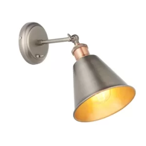 Image of Hal Metal Wall Lamp Aged Pewter, Aged Copper Plate
