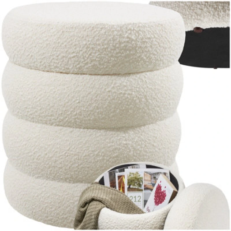 Image of Tectake Stool Altu - Padded Seat, Large Storage Space - Boucle Cream-White, 1