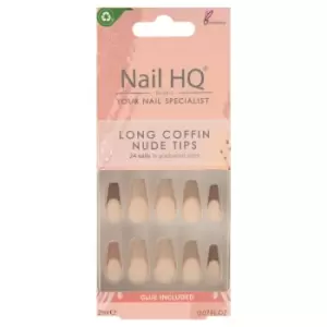 Image of Nail HQ Long Coffin Nude Tips 24 pcs + 2 ml
