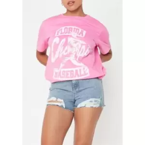 Missguided Petite Champs Graphic T Shirt - Pink