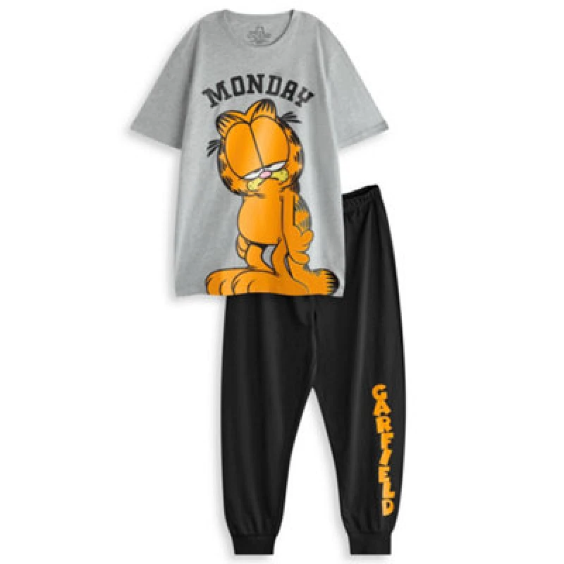 Image of Garfield Garfield Men Short Sleeve Long Leg Pyjama Set in Black Size: Small Black S Male 5056549007876