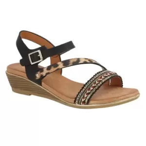 Image of Cipriata Womens/Ladies Fatina Wedge Sandals (4 UK) (Black/Leopard Print)