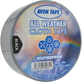 image of Black Polyethylene All Weather Cloth Tape - 50MM X 50M