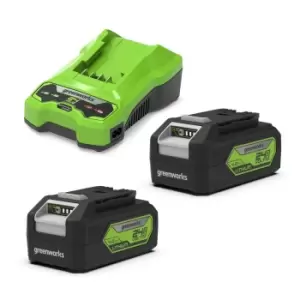 image of Greenworks 24v 2 x 4.0AH Batteries & 2A Twin Port Charger Kit