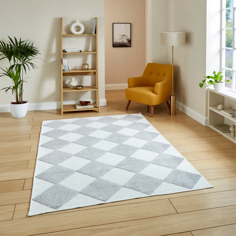 Image of SO'HOME Diamond Pattern Hi-Low Textured Pile Rug Grey 080X150CM;120X170CM;160X230CM;200X290CM
