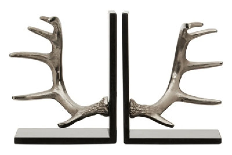 Image of Premier Housewares Interiors By Premier Set Of 2 Antler Bookends With Marble Base, Book Ends With Antler Details, Metallic Antler Bookends