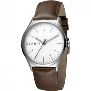 Image of Esprit Essential Womens Watch featuring a Brown Leather Strap and Silver Dial