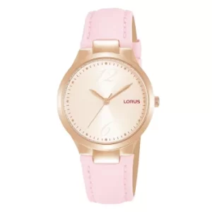 image of Ladies Dress Watch with Light Pink Leather Strap & Pink Dial