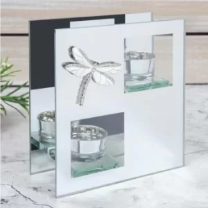 image of Mirror Glass Double Dragonfly Tealight Holder