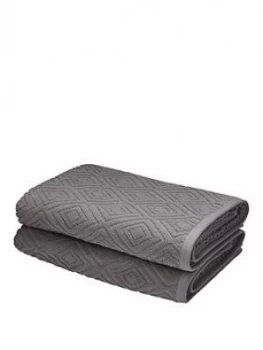 Catherine Lansfield Diamond Sculpture Towel Range - Grey - 2 Bath Towels